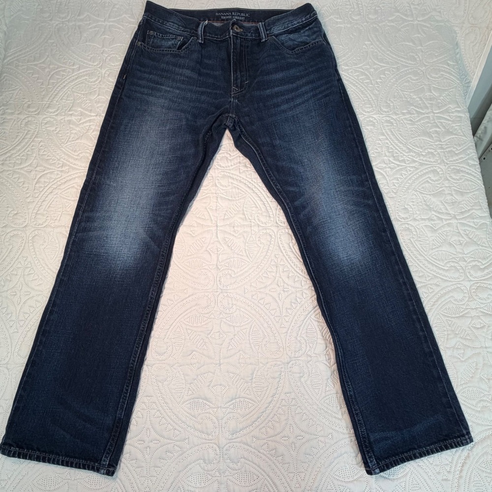 Banana‎ Republic Vintage Straight Jeans Mens 34x30 Dark Wash Blue Denim Cotton
